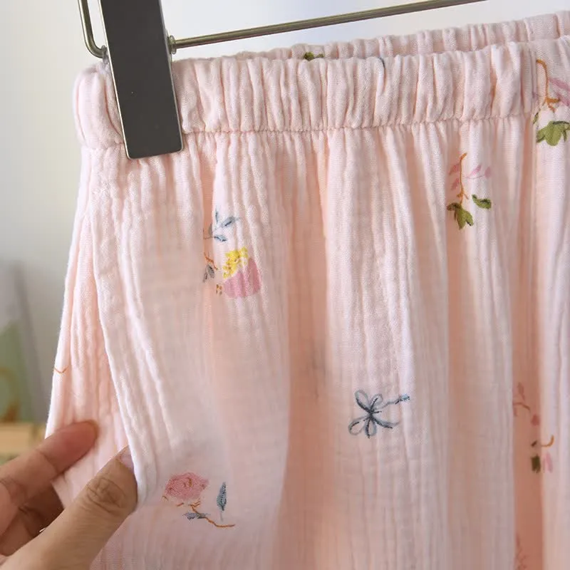 Rüschen-Baumwoll-Cami-Pyjama mit zartem Blumenmuster