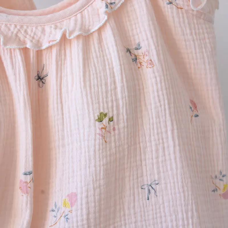 Rüschen-Baumwoll-Cami-Pyjama mit zartem Blumenmuster