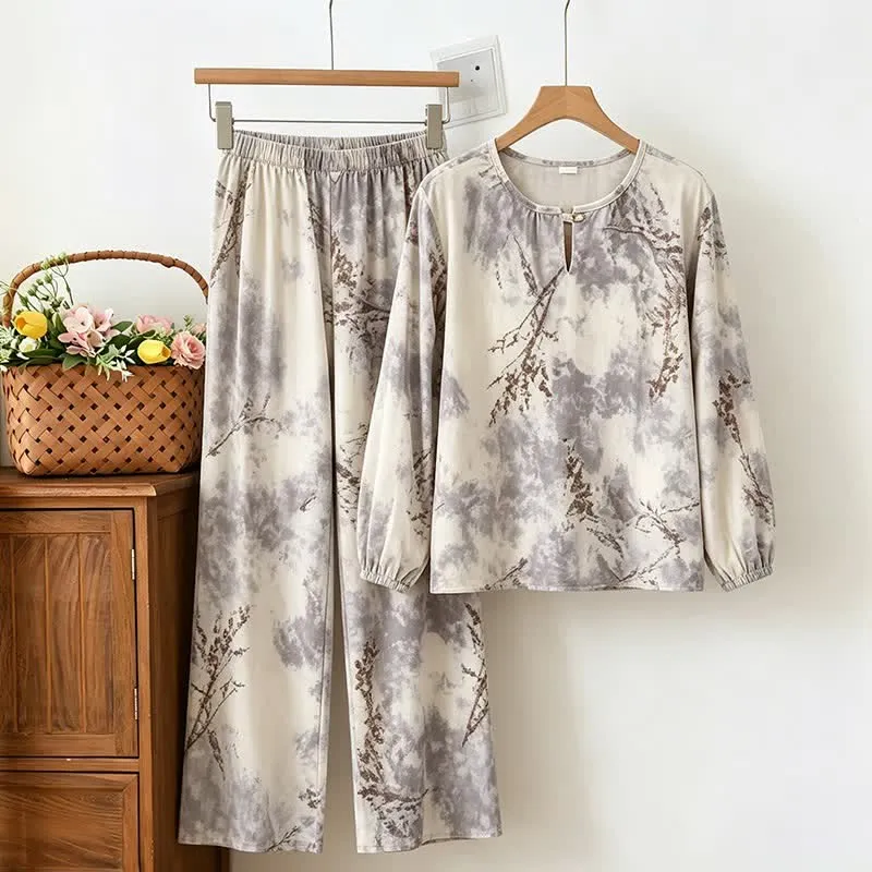 Orientalischer Zweig Langarm-Pyjama-Set