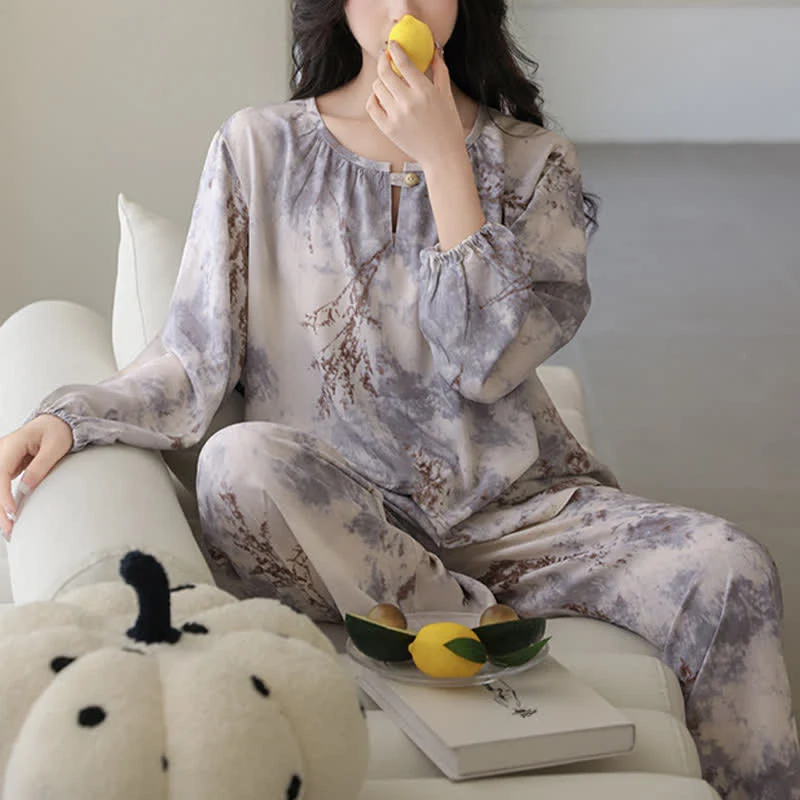 Orientalischer Zweig Langarm-Pyjama-Set
