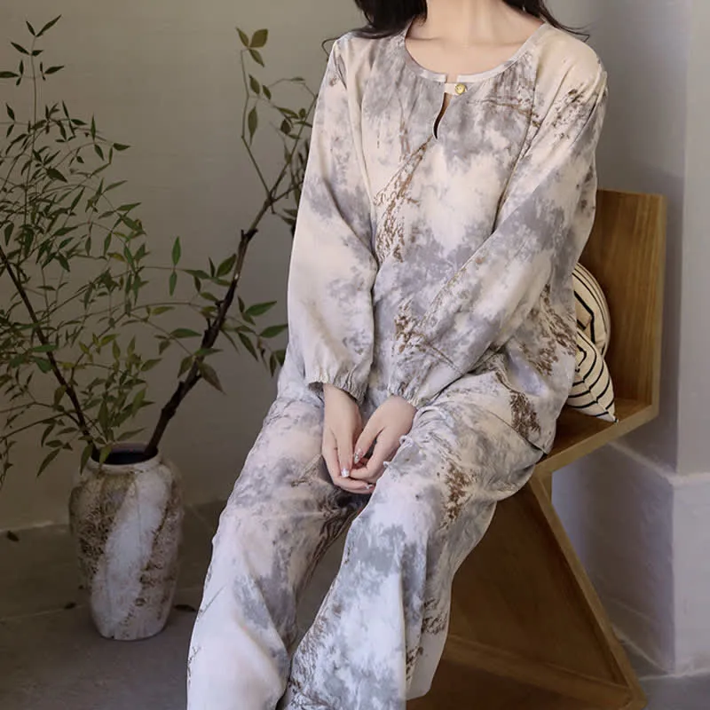 Orientalischer Zweig Langarm-Pyjama-Set