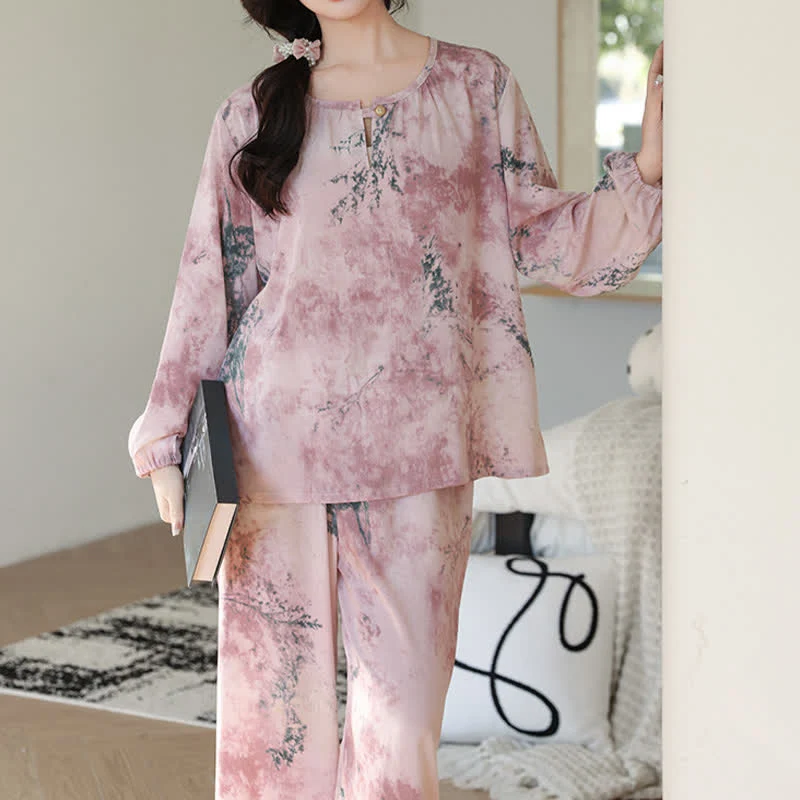 Orientalischer Zweig Langarm-Pyjama-Set