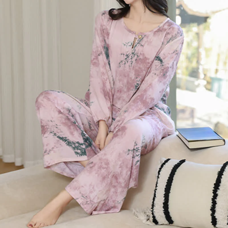 Orientalischer Zweig Langarm-Pyjama-Set