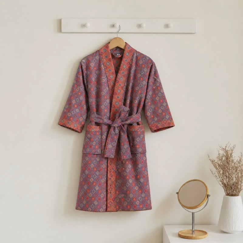 Vintage-Kimono aus Baumwolle für Kinder mit geometrischem Muster