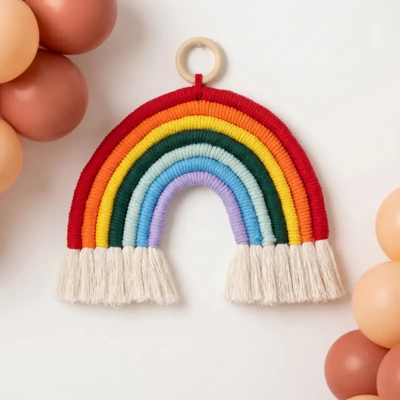 Boho-Regenbogen-Makramee-Wandbehang aus Baumwolle