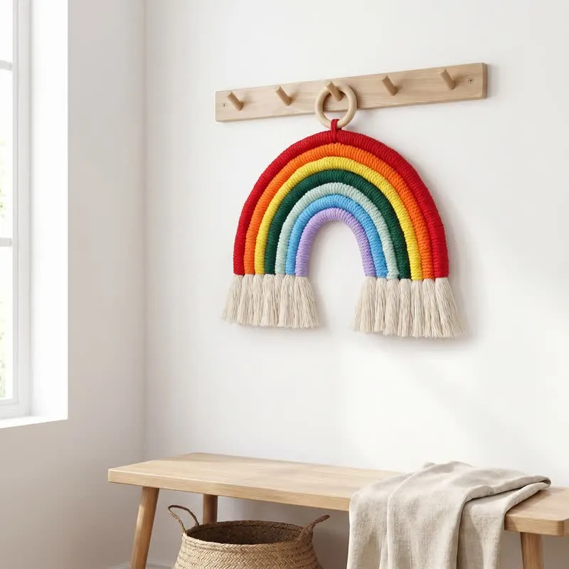 Boho-Regenbogen-Makramee-Wandbehang aus Baumwolle