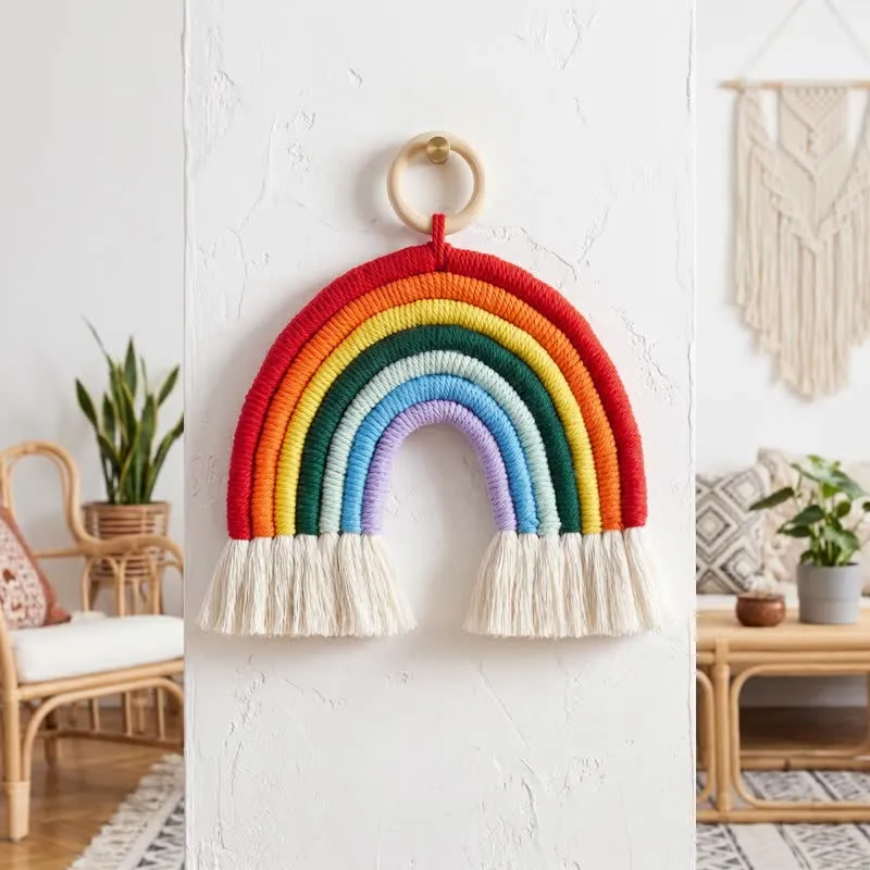 Boho-Regenbogen-Makramee-Wandbehang aus Baumwolle