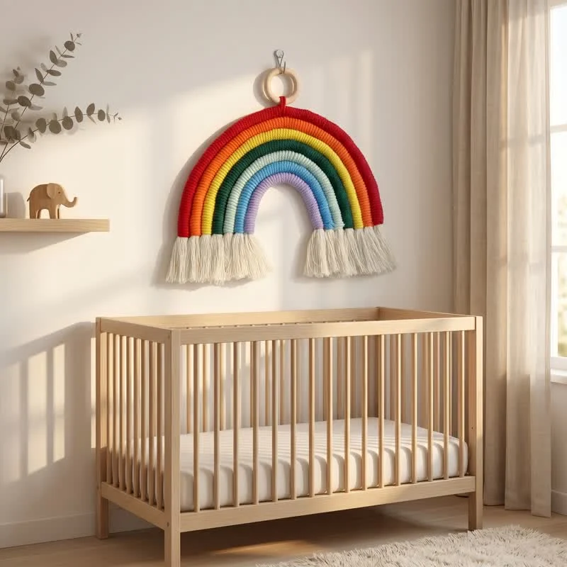Boho-Regenbogen-Makramee-Wandbehang aus Baumwolle