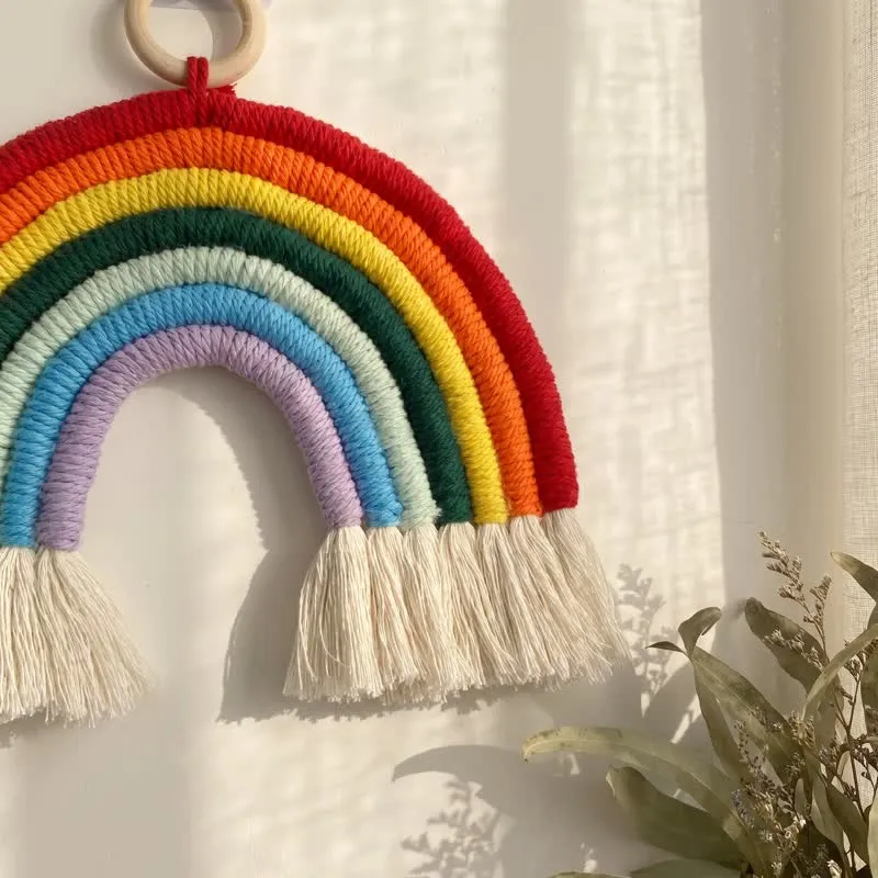 Boho-Regenbogen-Makramee-Wandbehang aus Baumwolle