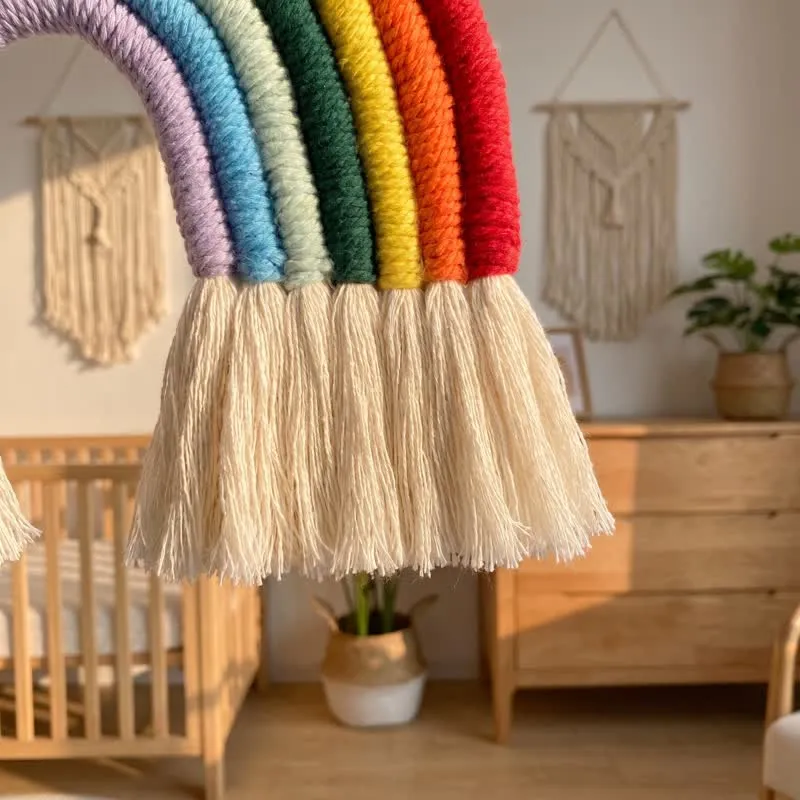 Boho-Regenbogen-Makramee-Wandbehang aus Baumwolle