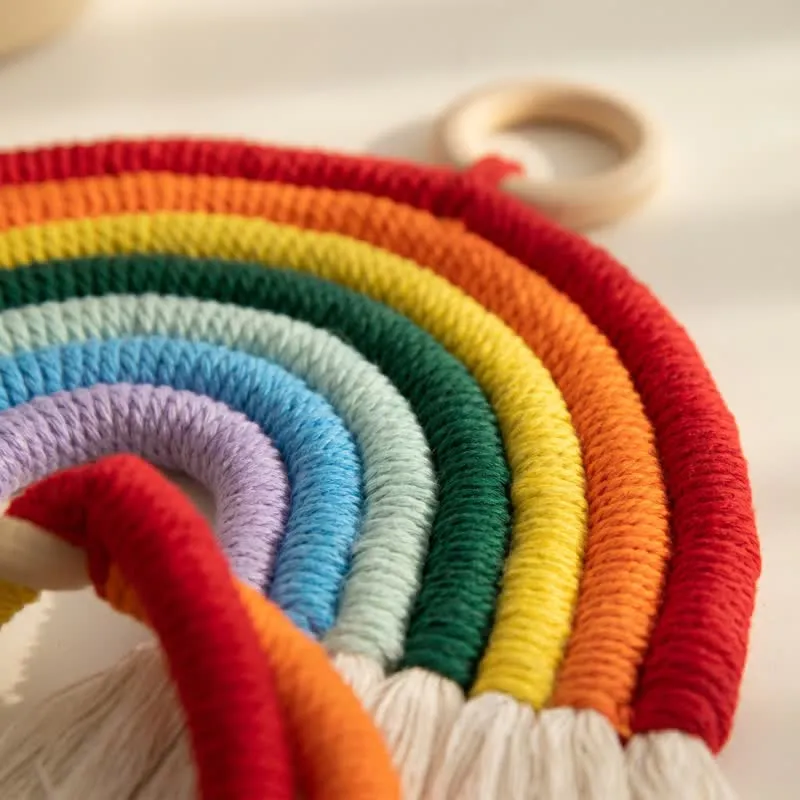 Boho-Regenbogen-Makramee-Wandbehang aus Baumwolle