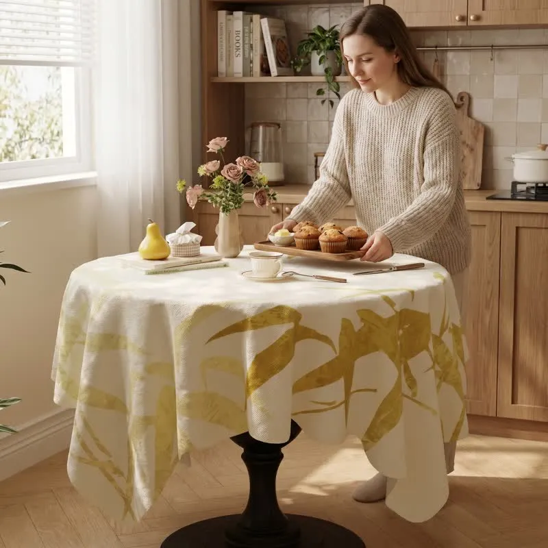 Tischdecke im Landhausstil mit botanischem Blattmuster