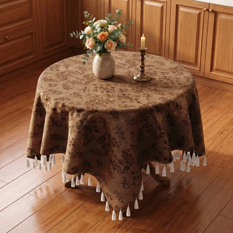 Vintage Tischdecke mit Astblatt-Quasten