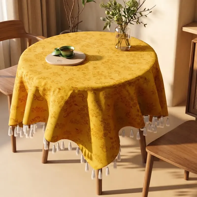 Vintage Tischdecke mit Astblatt-Quasten