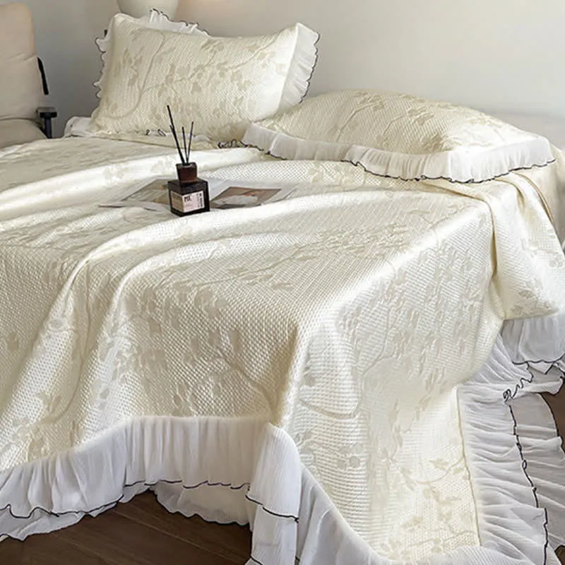 Bettwäsche-Set mit Rüschen, Blumenmuster und Zweigen