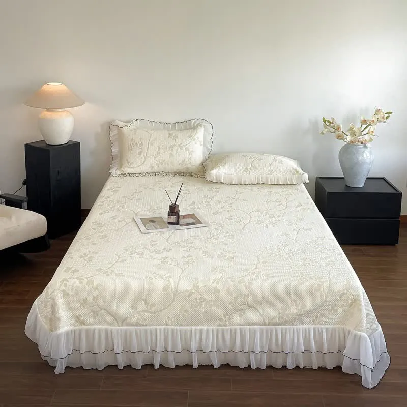 Bettwäsche-Set mit Rüschen, Blumenmuster und Zweigen