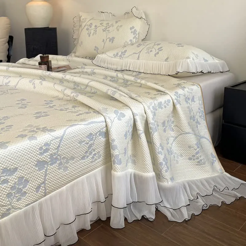Bettwäsche-Set mit Rüschen, Blumenmuster und Zweigen