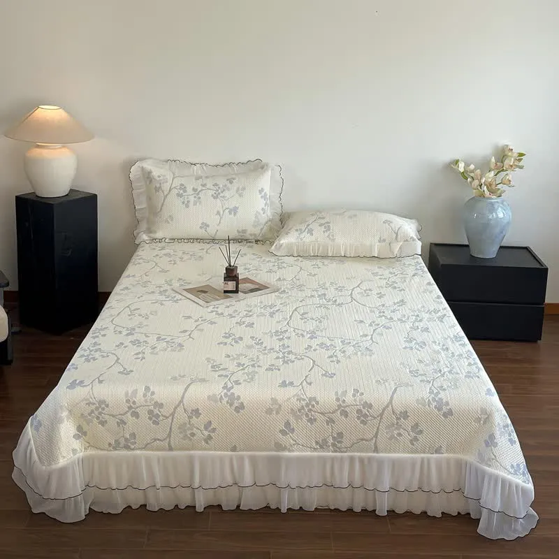 Bettwäsche-Set mit Rüschen, Blumenmuster und Zweigen