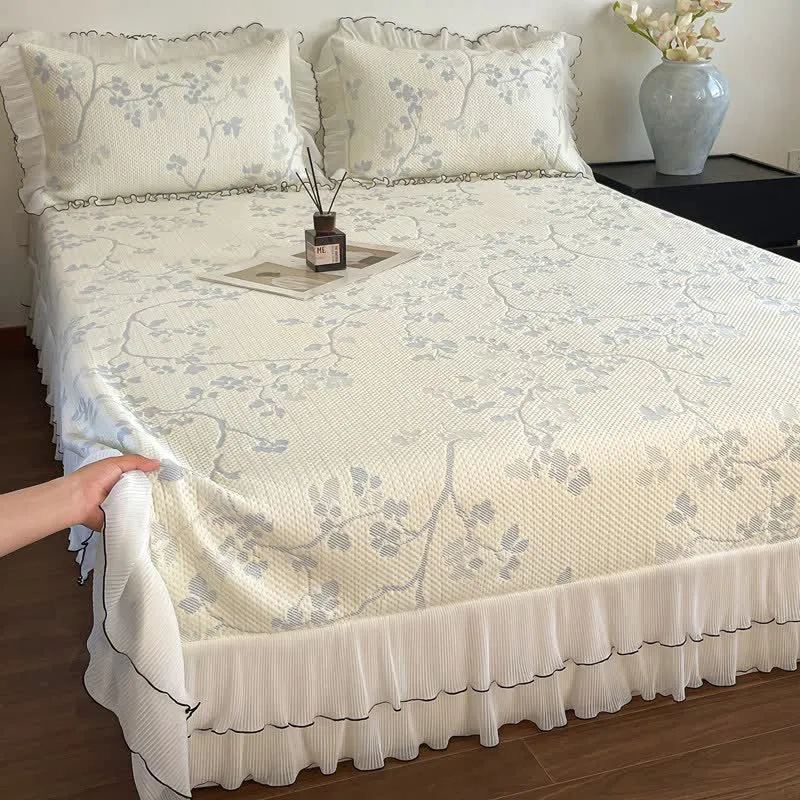 Bettwäsche-Set mit Rüschen, Blumenmuster und Zweigen