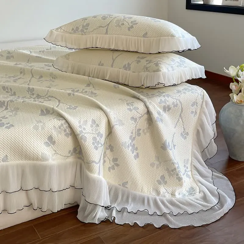 Bettwäsche-Set mit Rüschen, Blumenmuster und Zweigen