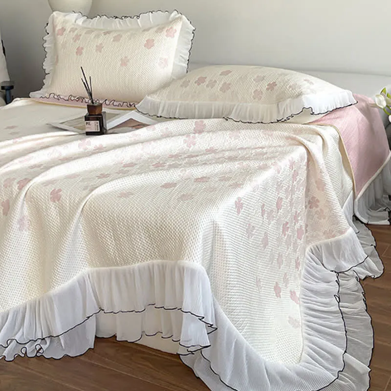 Bettwäsche-Set mit Rüschen und floralem Jacquardmuster