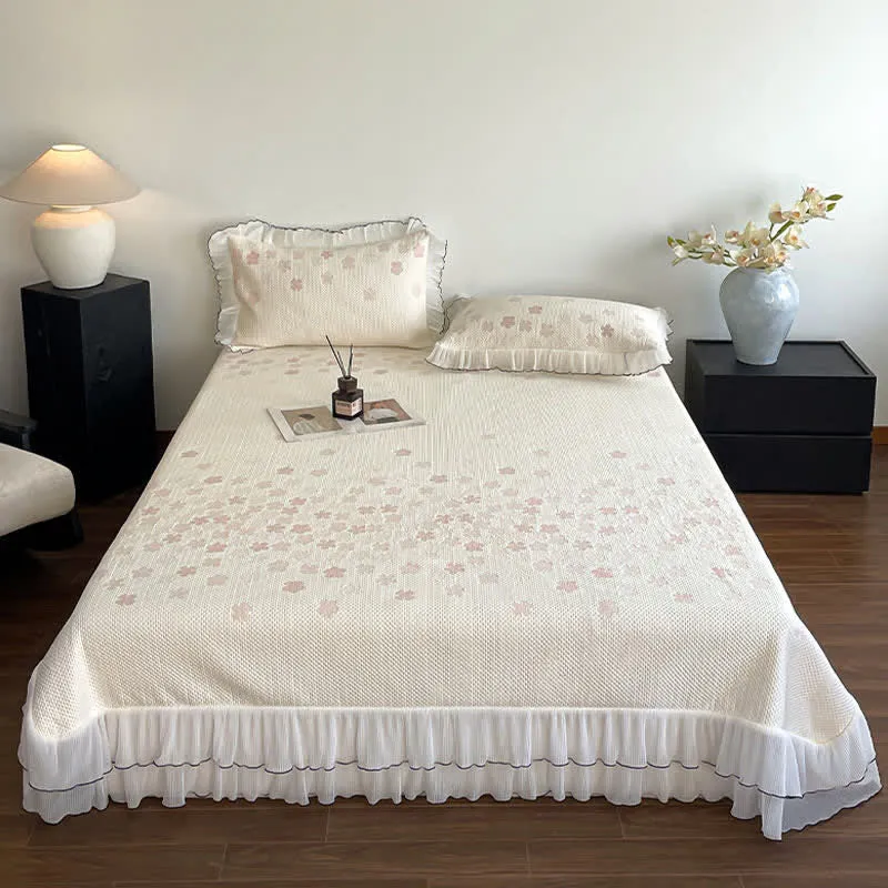 Bettwäsche-Set mit Rüschen und floralem Jacquardmuster