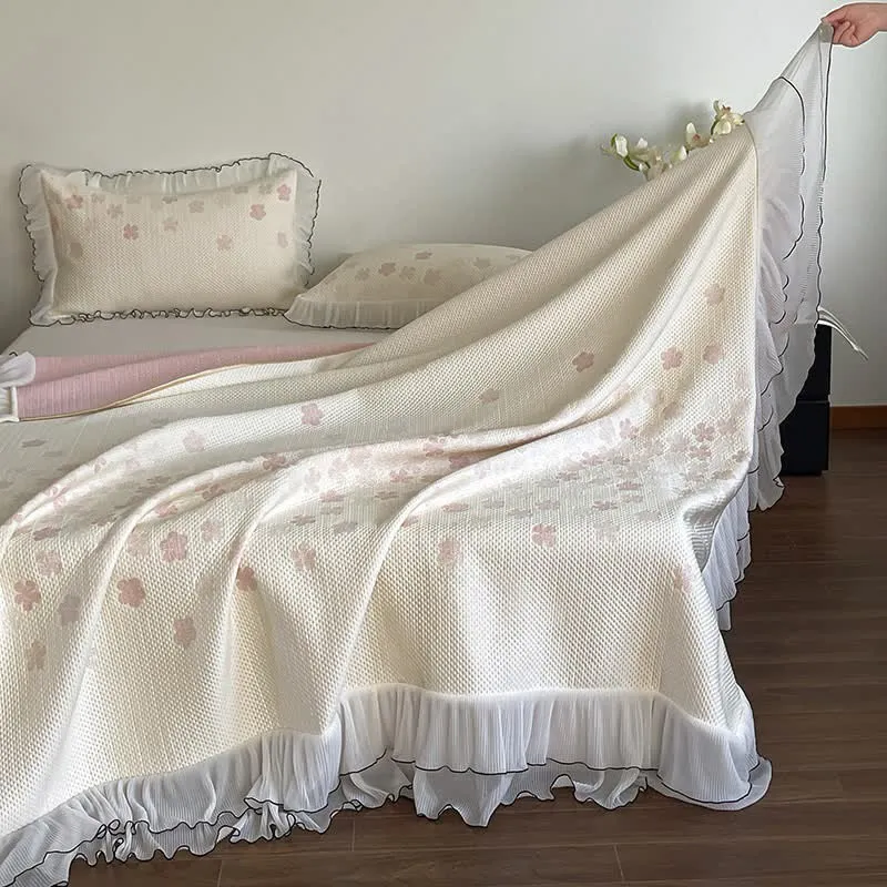 Bettwäsche-Set mit Rüschen und floralem Jacquardmuster