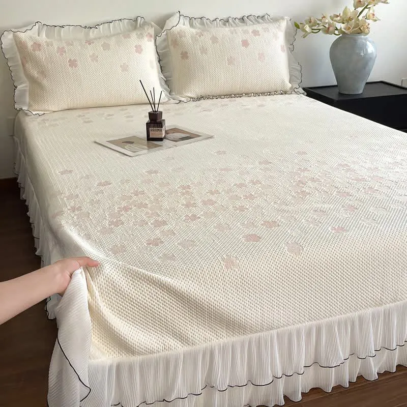 Bettwäsche-Set mit Rüschen und floralem Jacquardmuster