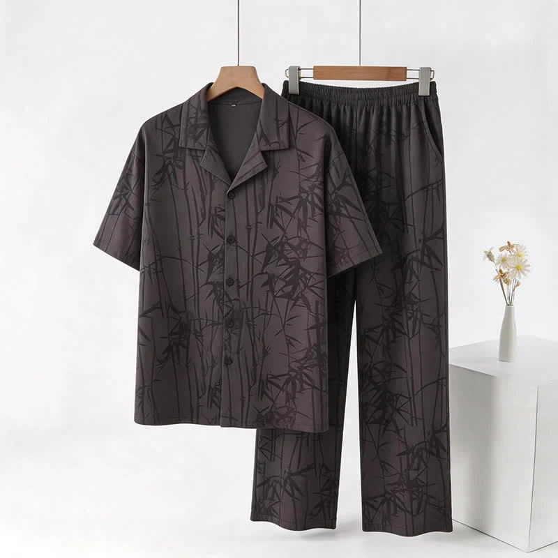 Loungewear-Set aus 100 % Baumwolle mit dunklen Bambusknöpfen