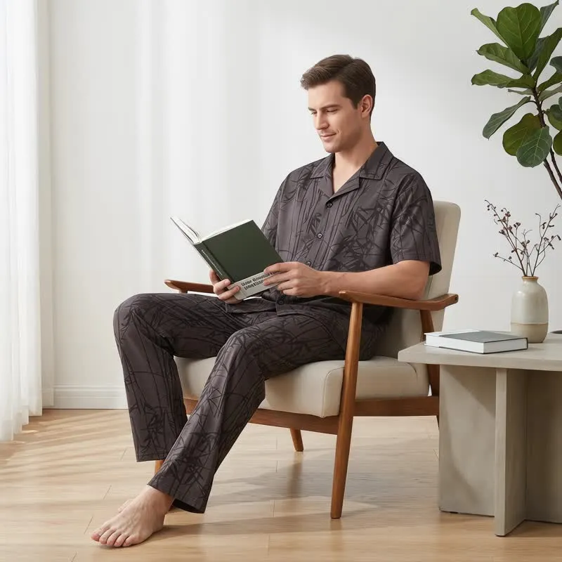 Loungewear-Set aus 100 % Baumwolle mit dunklen Bambusknöpfen