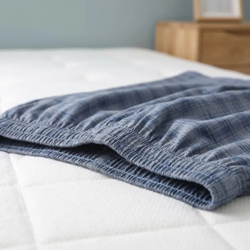 Loungewear-Set aus blau-grau karierter Baumwolle mit Knöpfen