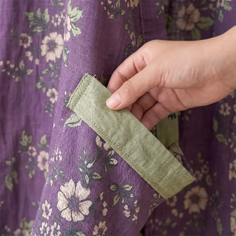 Vintage Kimono-Bademantel aus Baumwolle, lila mit Blumenmuster