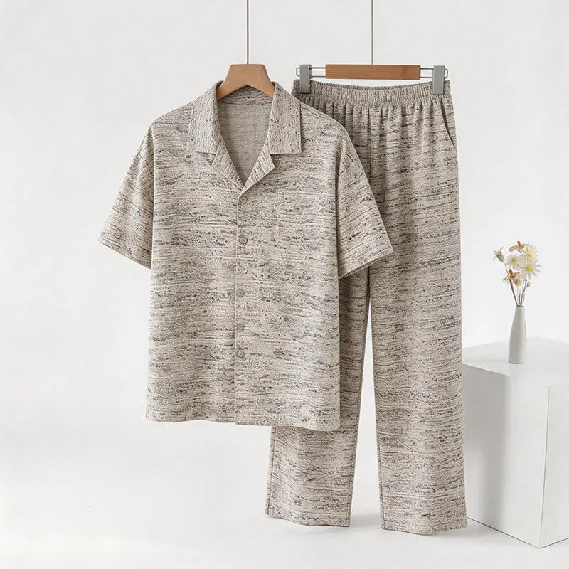 Loungewear-Set aus melierter Baumwolle mit Knöpfen