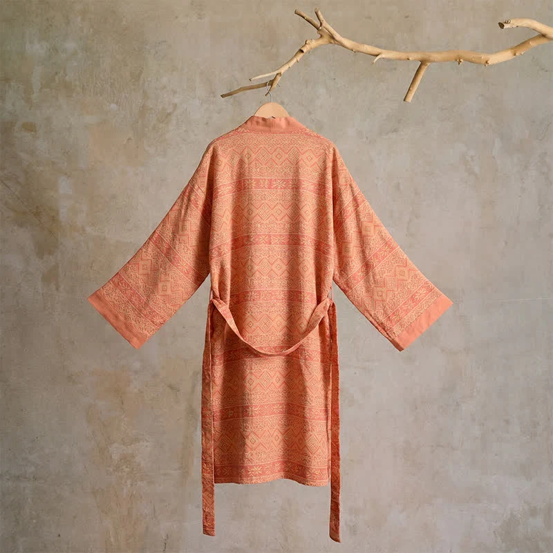 Kimono-Bademantel aus Baumwolle mit ethnischem geometrischem Muster