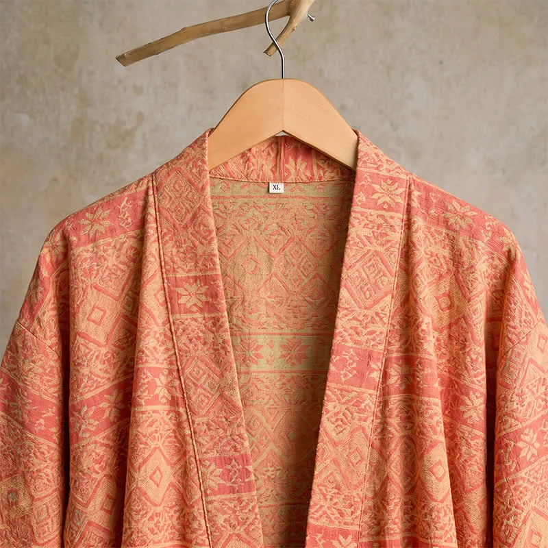 Kimono-Bademantel aus Baumwolle mit ethnischem geometrischem Muster