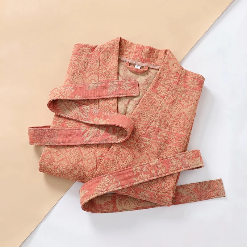 Kimono-Bademantel aus Baumwolle mit ethnischem geometrischem Muster