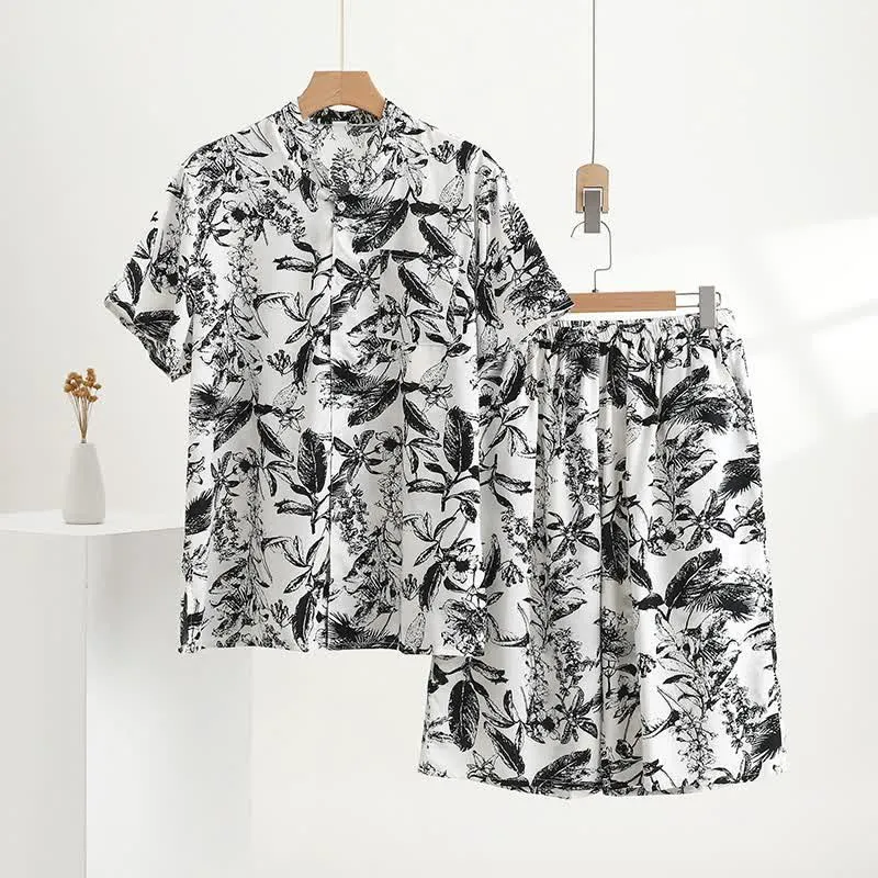 Pyjama-Set mit monochromem botanischem Muster