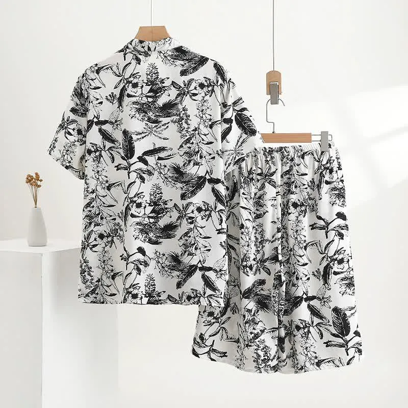 Pyjama-Set mit monochromem botanischem Muster