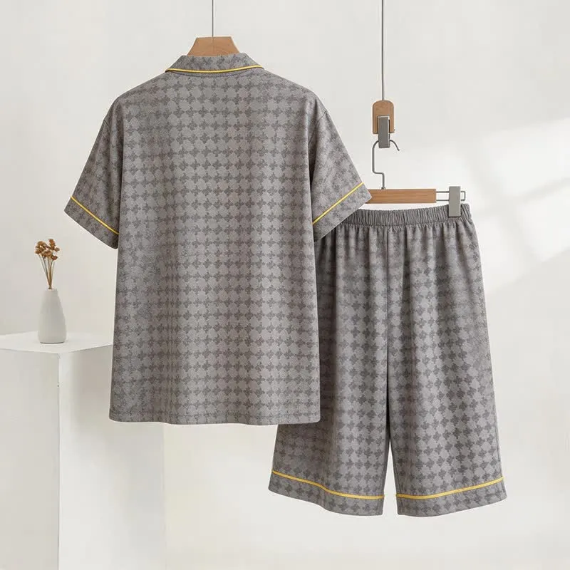 Graues Loungewear-Set mit geometrischem V-Ausschnitt