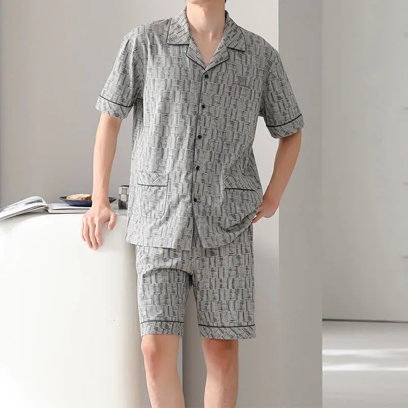 Grauer, abstrakter Baumwoll-Pyjama-Set