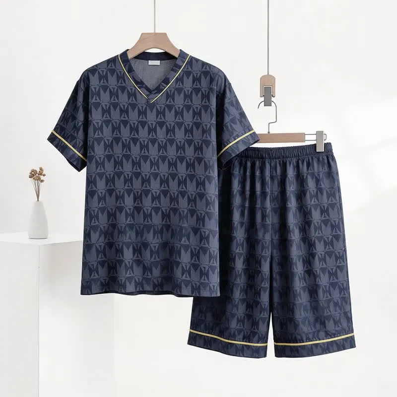 Loungewear-Set mit marineblauem geometrischem Muster