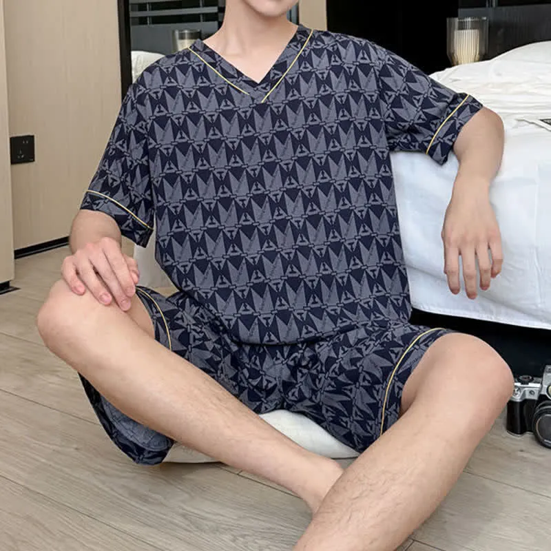 Loungewear-Set mit marineblauem geometrischem Muster