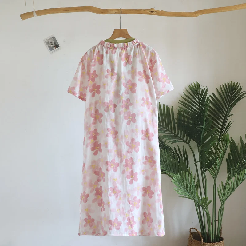 Sakura Blumenmuster Kimono-Nachthemd aus Baumwollgaze