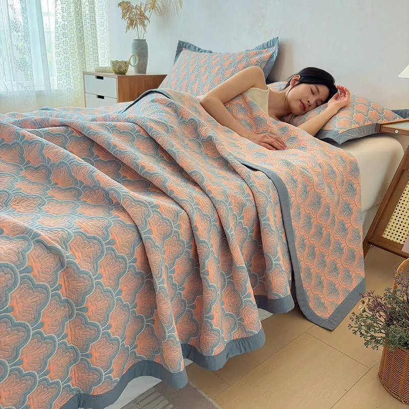 Dreilagige Jacquard-Musselin-Baumwolldecke mit Muschelmuster