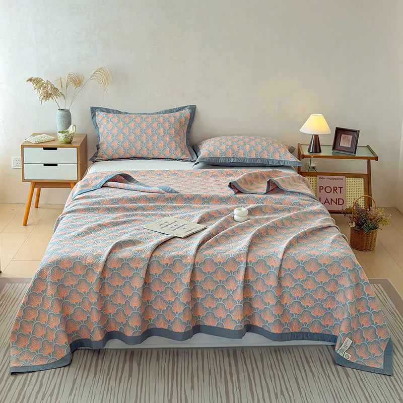 Dreilagige Jacquard-Musselin-Baumwolldecke mit Muschelmuster
