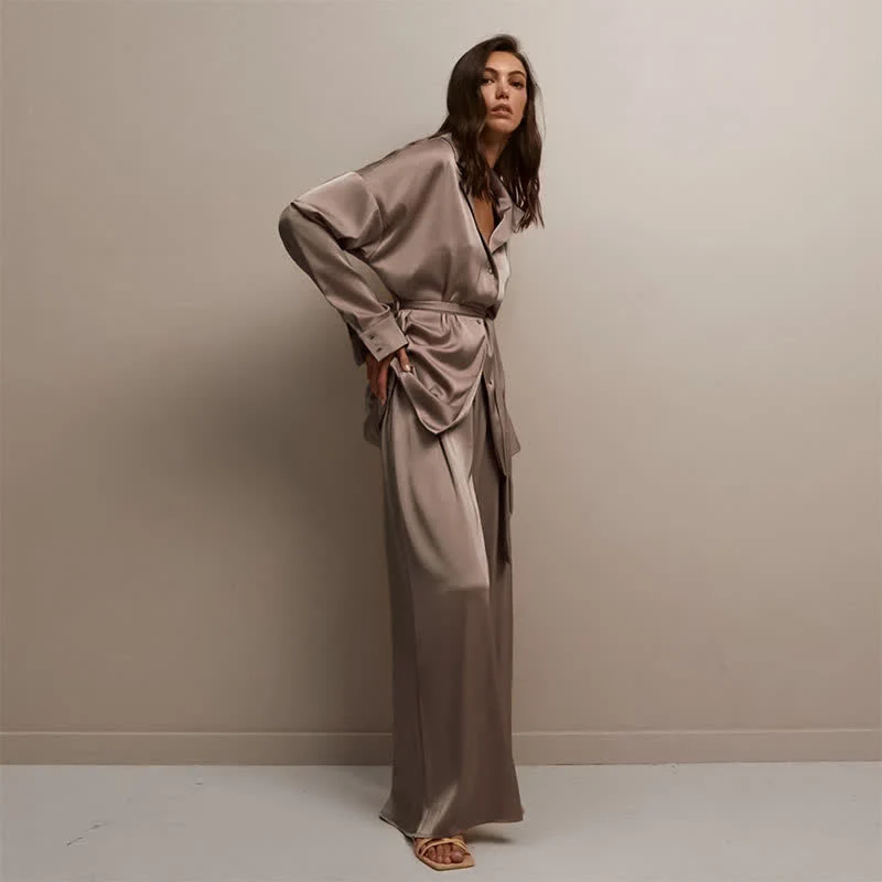 Einfarbiges Loungewear-Set für Damen mit Gürtel