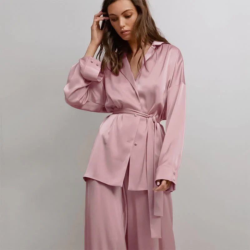 Einfarbiges Loungewear-Set für Damen mit Gürtel