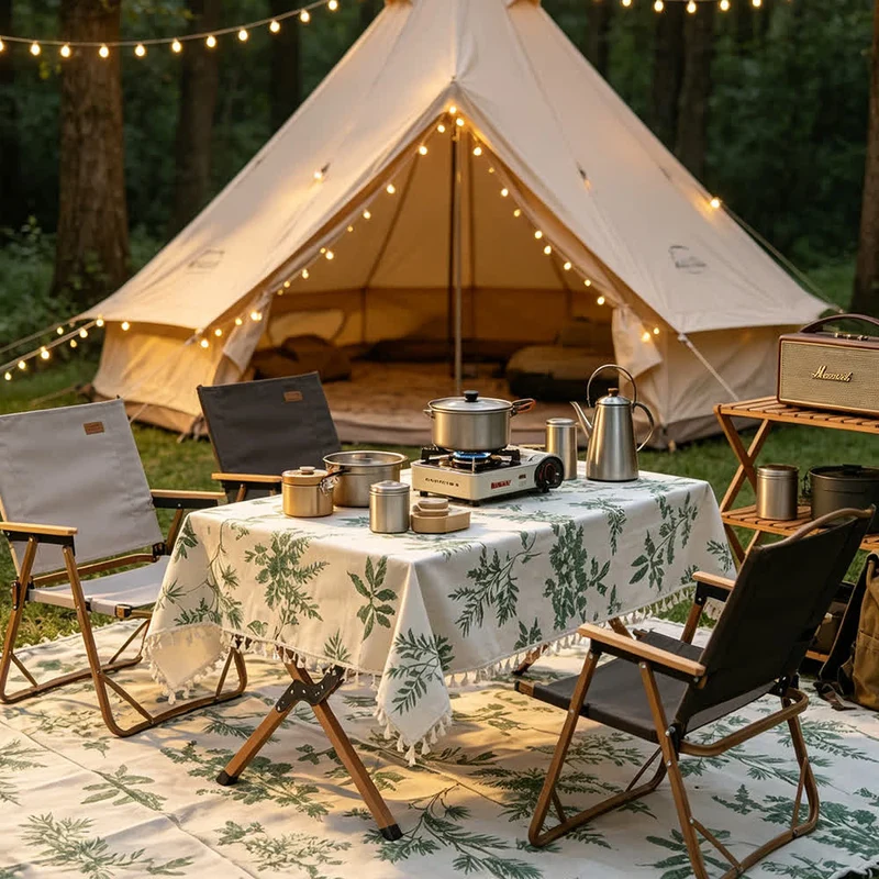 Picknickdecke mit Vintage-Waldmuster und Quasten