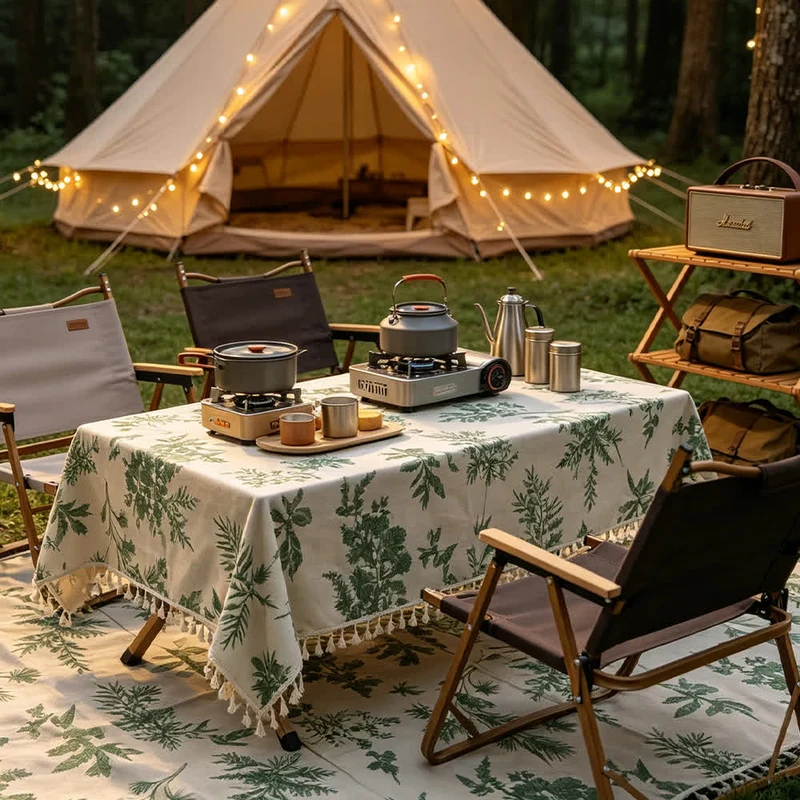 Picknickdecke mit Vintage-Waldmuster und Quasten