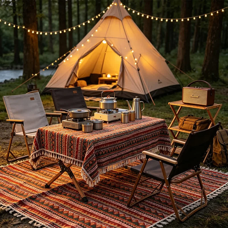 Boho-Picknickdecke im Ethno-Stil mit Quasten